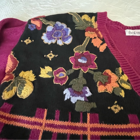 Vintage That's Me! Embroidery Flowers Sweater Cardigan L - Picture 9 of 16